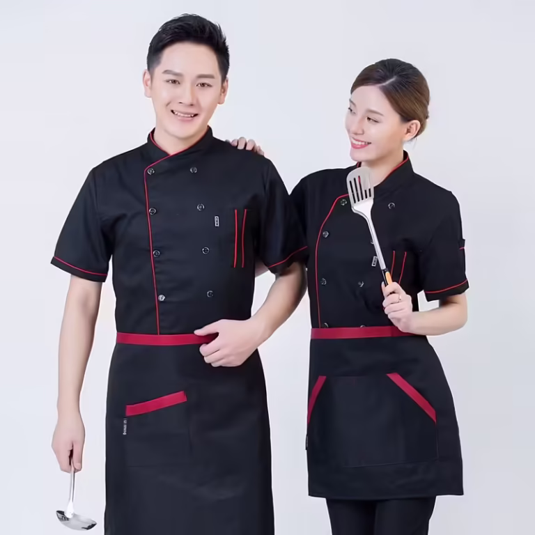 Unisex Oblique Collar Summer Chef Jacket