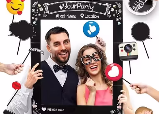 Social Media Photo Booth Frame with Emoji & Speech Bubble Props
