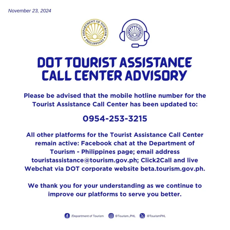 DOT Tourist Assistance Call Center Advisory