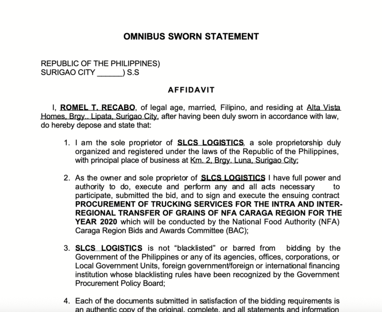 Introduction to the Omnibus Sworn Statement