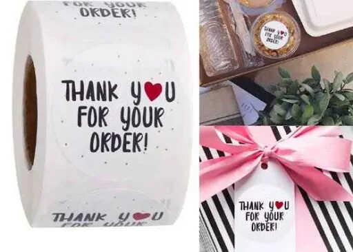 Roll of 500 “Thank You” Flower Round Seal Stickers