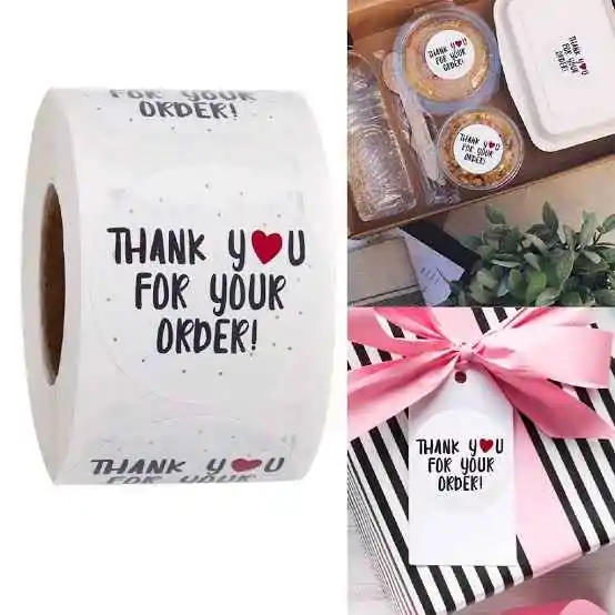Roll of 500 “Thank You” Flower Round Seal Stickers