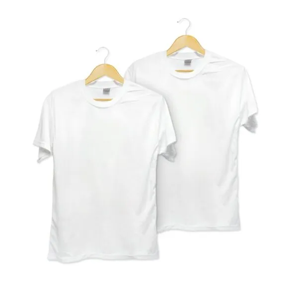 100 percent plain white polyester sublimation blank t-shirt folded in warehouse