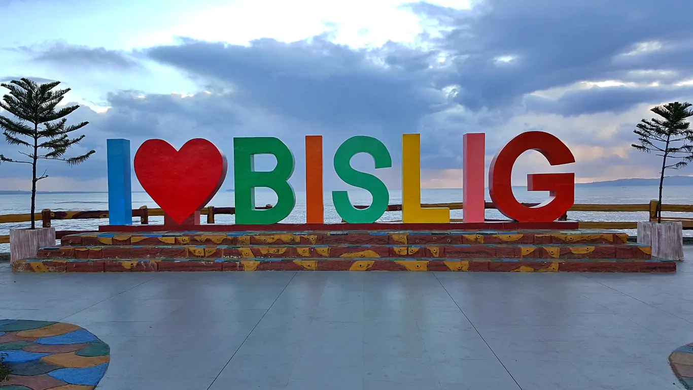 Bislig City coastline and forested ranges in Surigao del Sur