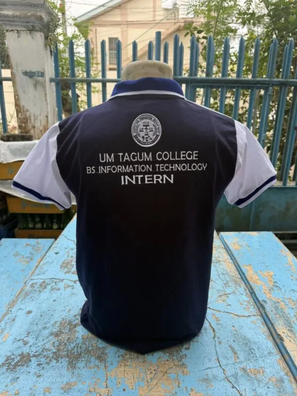 Reverse view of PHShirt custom polo showing left-chest embroidery and OEKO-TEX certified reactive dye finish