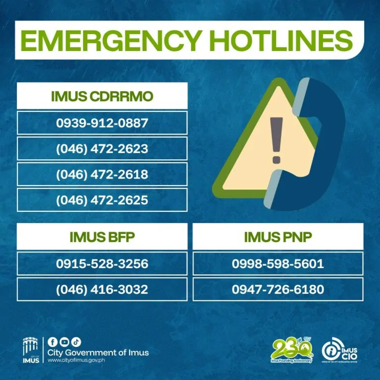 Imus Emergency Hotlines – CDRRMO, BFP, and PNP