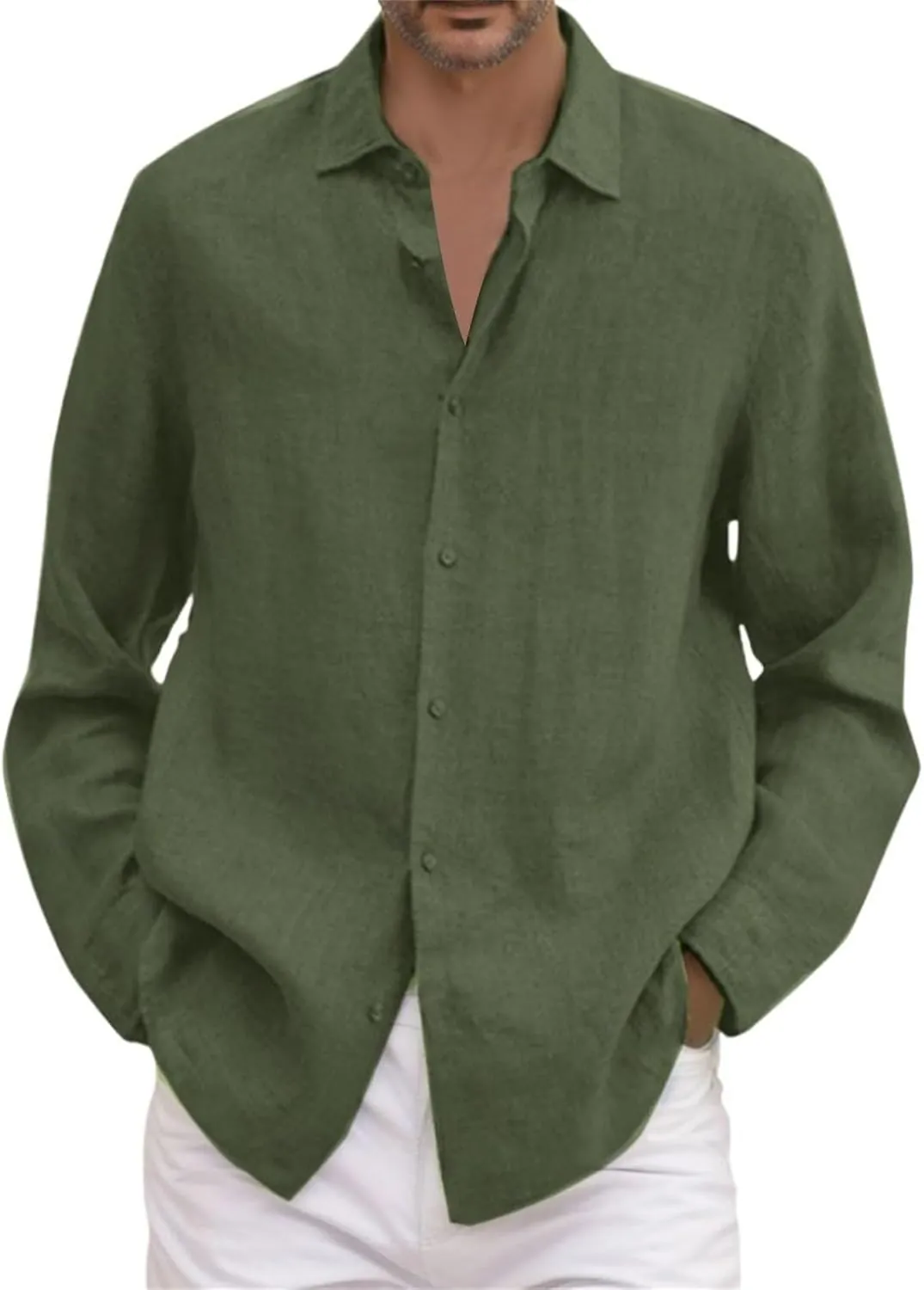 Green Linen Shirt for Men