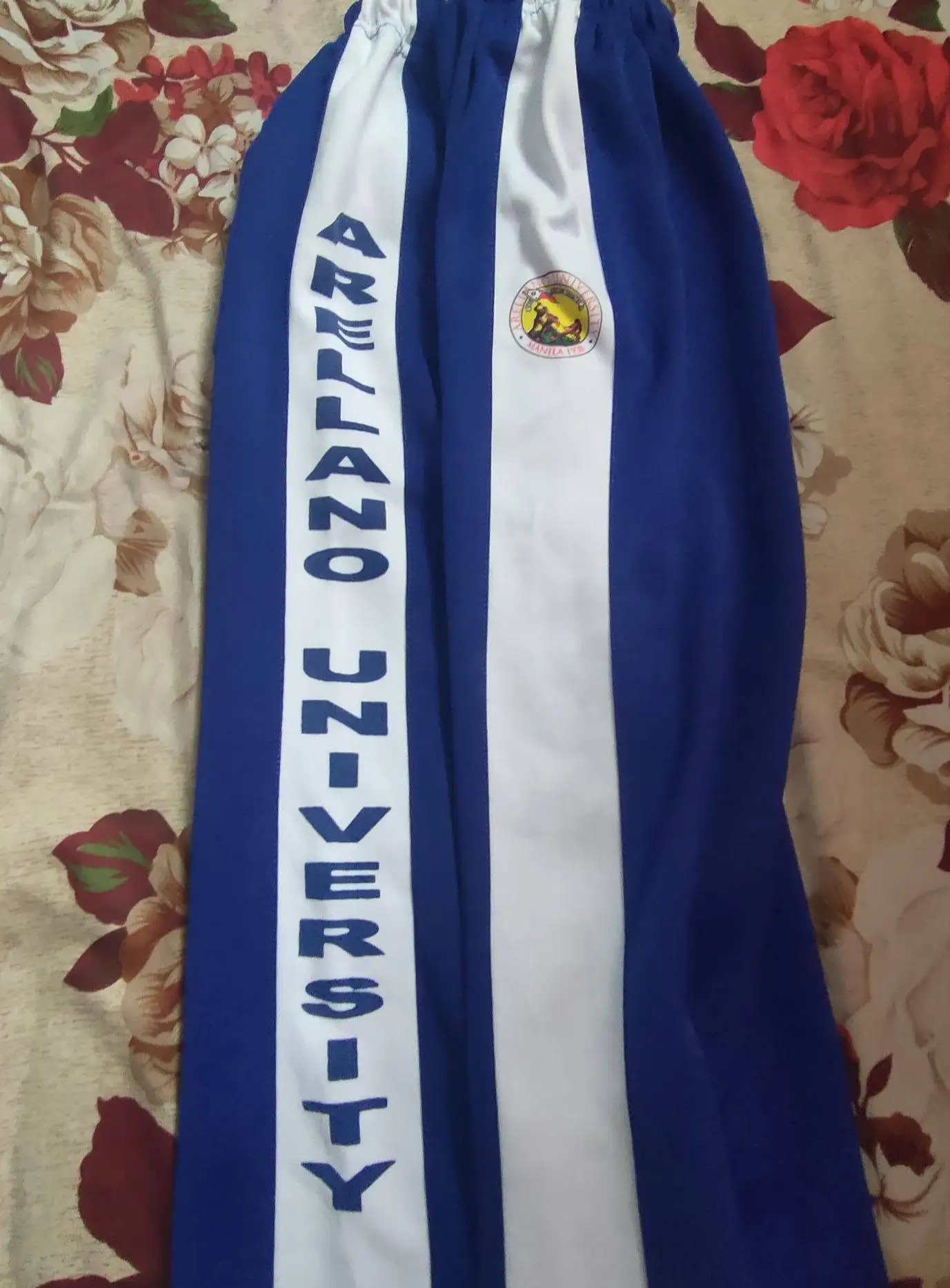 Arellano University Pasig PE uniform - printed PE shirt and matching jogging pants in Arellano Pasig navy