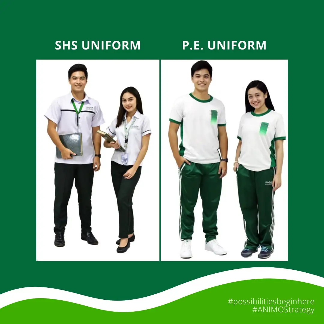 DLSU Manila PE uniform - printed PE shirt and matching jogging pants in DLSU green-and-white