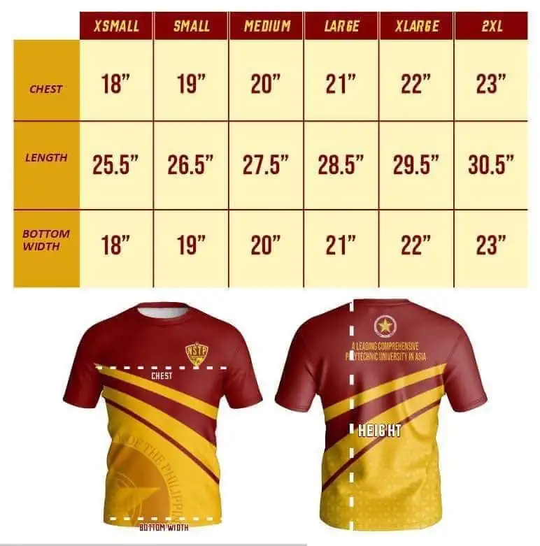 PUP Manila PE uniform - printed PE shirt and matching jogging pants in PUP Manila maroon-and-white