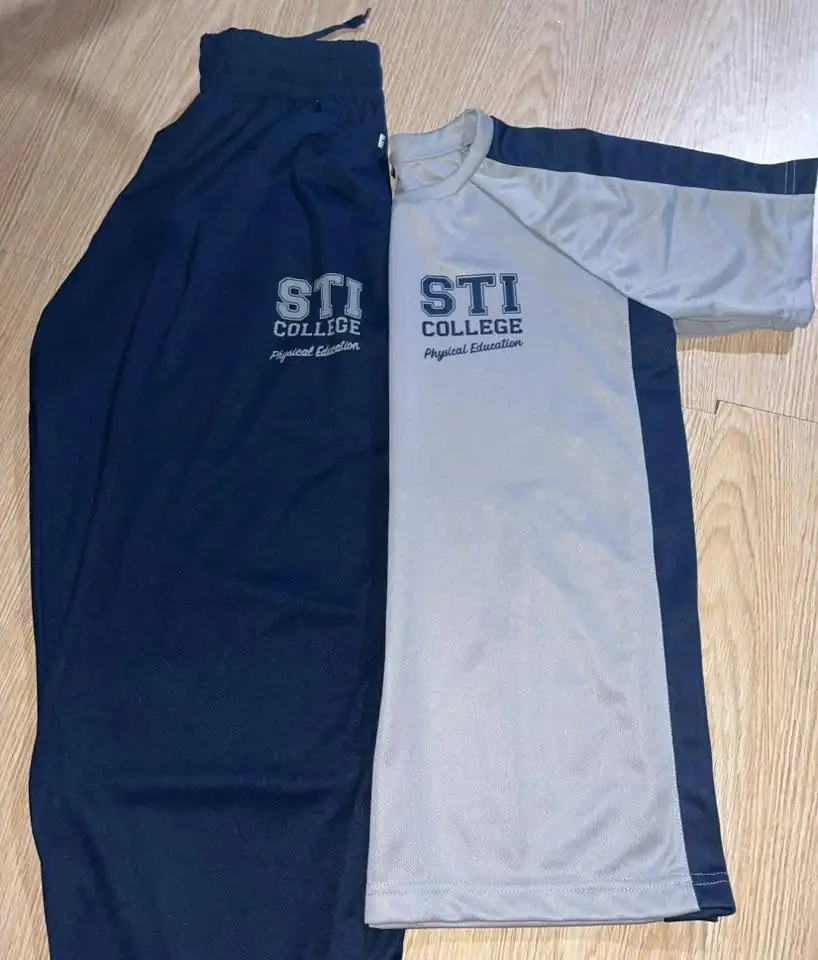STI Manila PE uniform - printed PE shirt and matching jogging pants in STI red-and-white