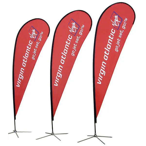 Custom teardrop flag with aluminum pole and cross-base