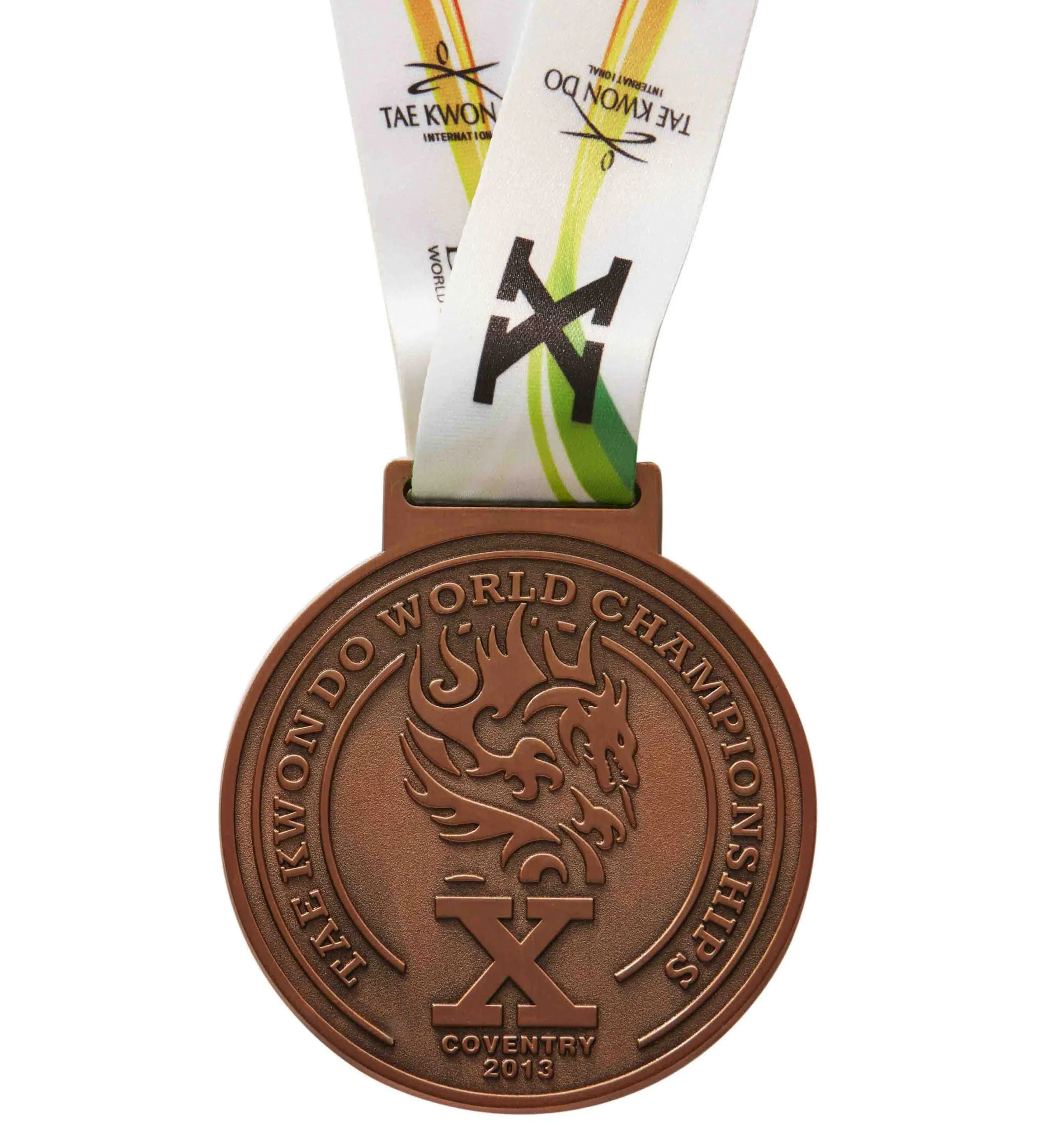 Die-cast zinc-alloy medal with detailed 3D relief and ribbon, sample work