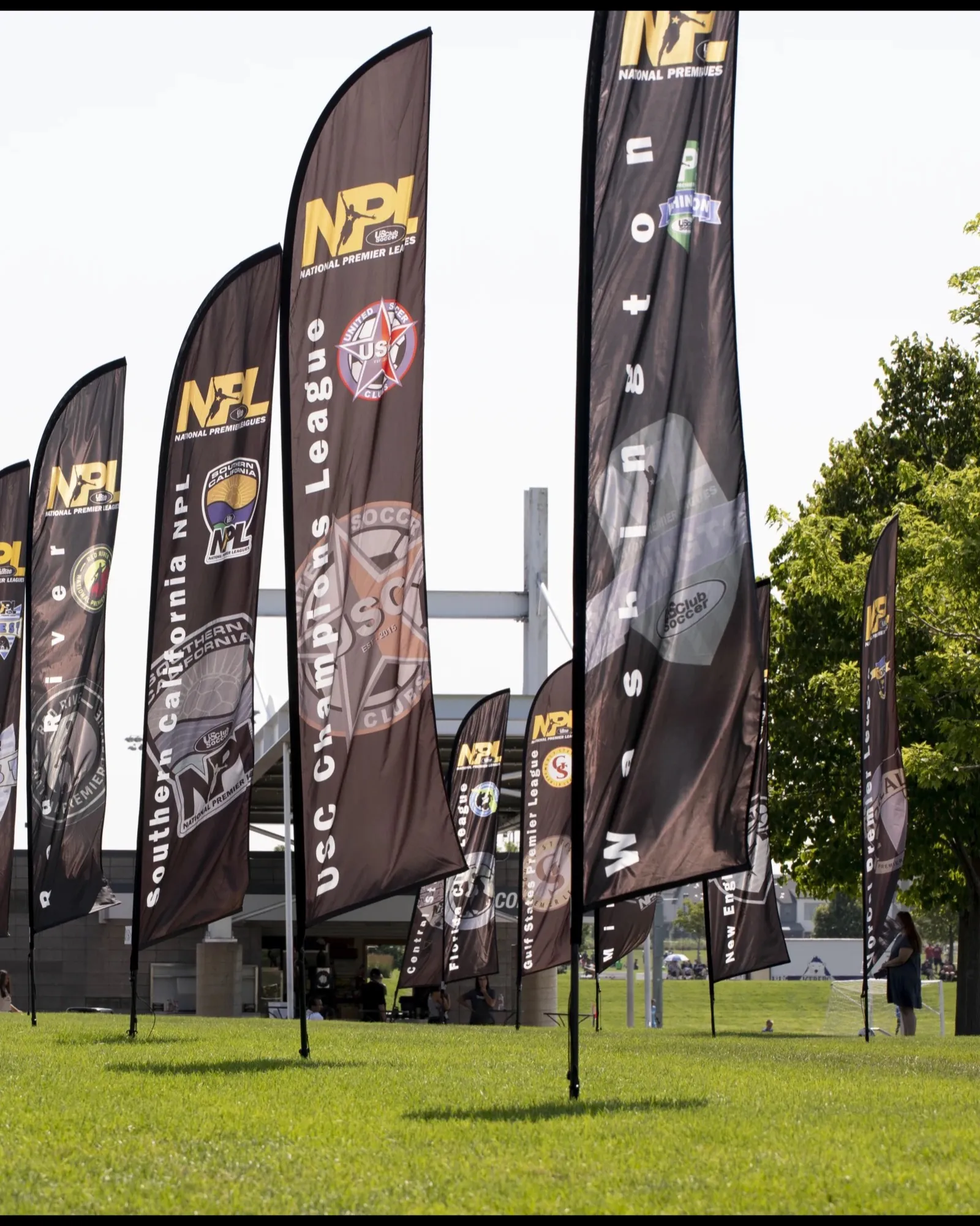Wing and flutter flags fluttering at a sports venue