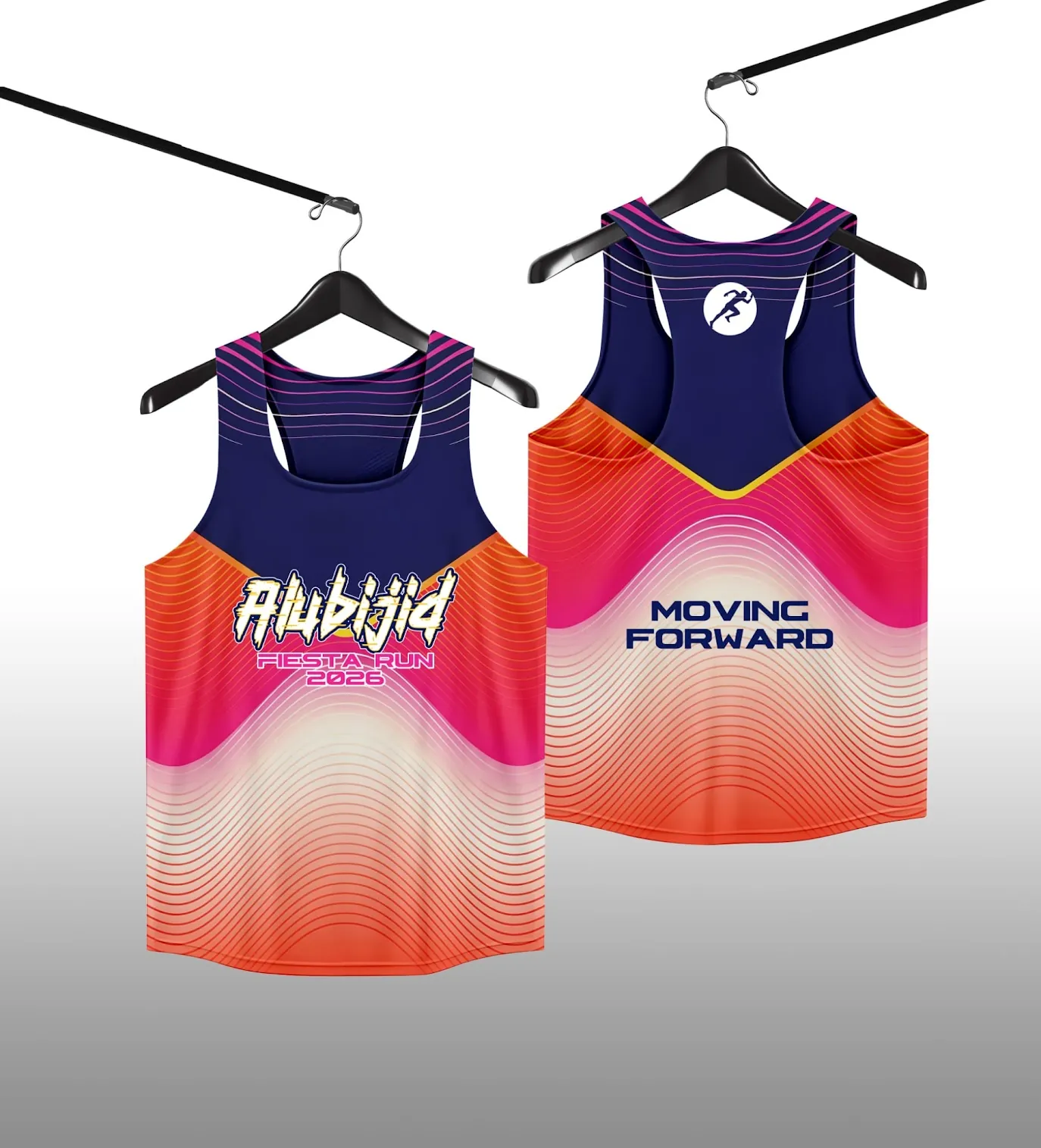 Custom sublimation women's race crop singlet with Moving Forward team branding
